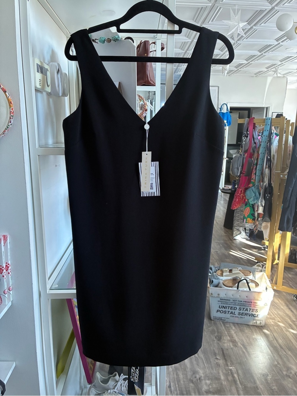 Trina Turk Black V-Neck Midi Shift Dress NWT